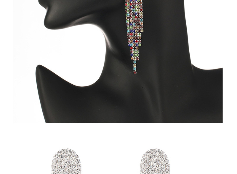 Fashion Gold + White Diamond Fringed Stud Earrings,Drop Earrings