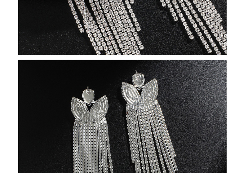 Fashion Silver + White Diamond Full Tassel Earrings,Drop Earrings