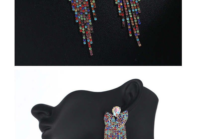 Fashion Silver + Color Diamond Full Tassel Earrings,Drop Earrings