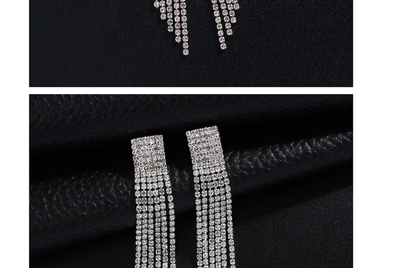 Fashion Gold + White Diamond Multi-row Color Diamond Tassel Earrings,Drop Earrings