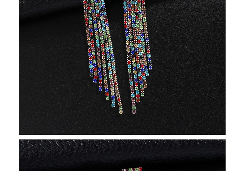 Fashion Silver + White Diamond Multi-row Color Diamond Tassel Earrings,Drop Earrings