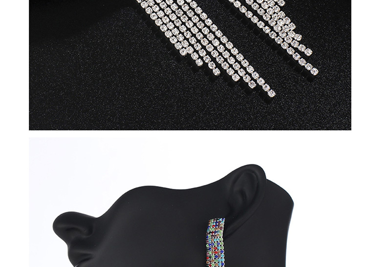 Fashion Silver + White Diamond Multi-row Color Diamond Tassel Earrings,Drop Earrings