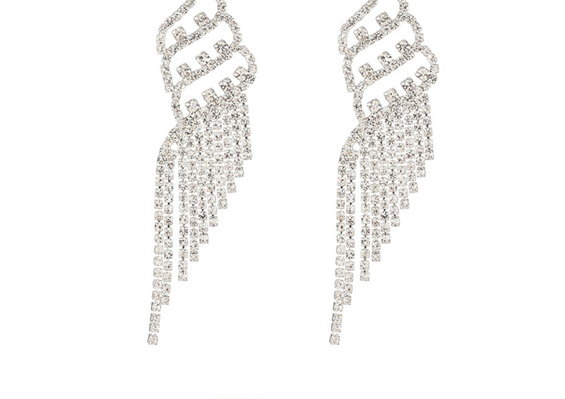 Fashion Gold + White Diamond Fringed Full Diamond Geometric Earrings,Drop Earrings