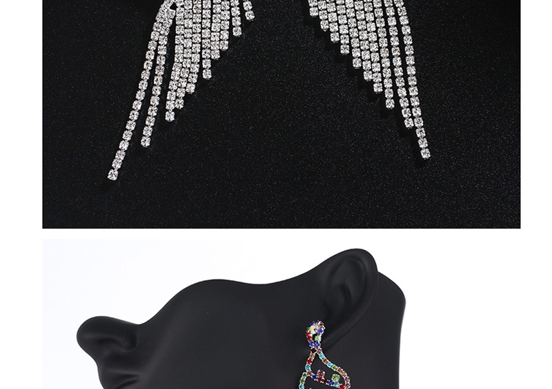 Fashion Gold + White Diamond Fringed Full Diamond Geometric Earrings,Drop Earrings