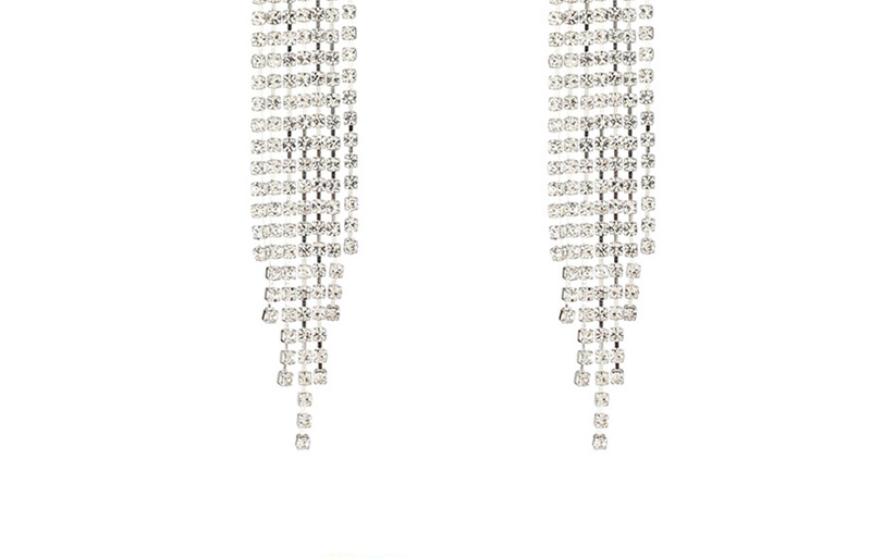 Fashion Gold + White Diamond Fringed Crystal Stud Earrings,Drop Earrings