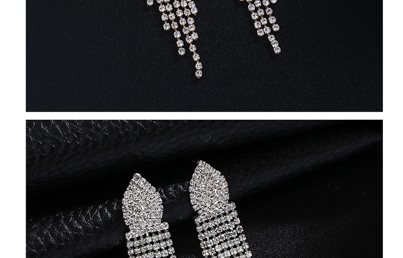 Fashion Gold + White Diamond Fringed Crystal Stud Earrings,Drop Earrings