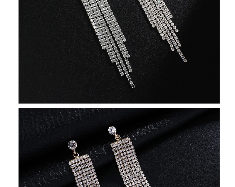 Fashion Gold + White Diamond Claw Chain Fringed Diamond Earrings,Drop Earrings
