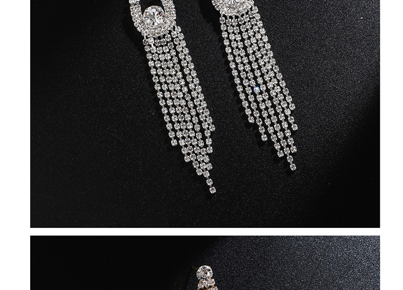 Fashion Silver + White Diamond Studded Tassel Earrings,Drop Earrings