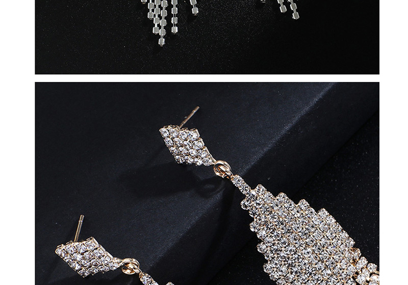 Fashion Silver + Color Diamond Fringed Full Diamond Earrings,Drop Earrings