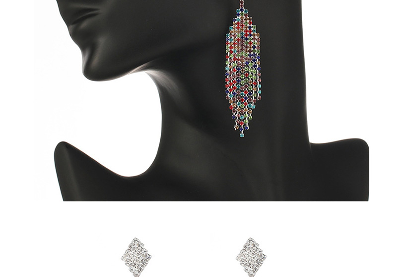 Fashion Silver + Color Diamond Fringed Full Diamond Earrings,Drop Earrings
