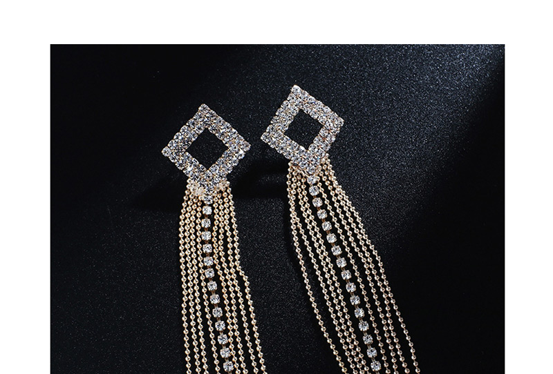 Fashion Gold + White Diamond Double Streamed Diamond Earrings,Drop Earrings