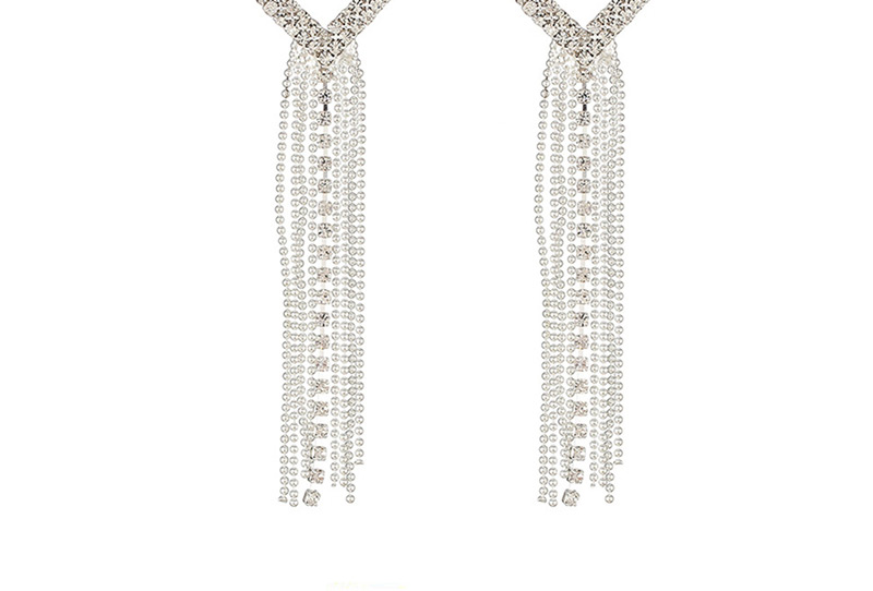 Fashion Gold + White Diamond Double Streamed Diamond Earrings,Drop Earrings