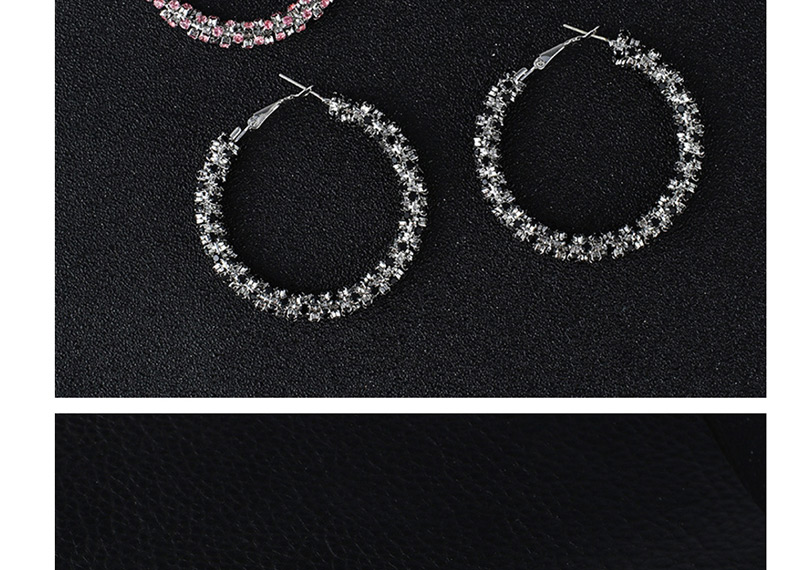 Fashion Silver + Pink Diamond Full Diamond Winding C-shaped Earrings,Hoop Earrings