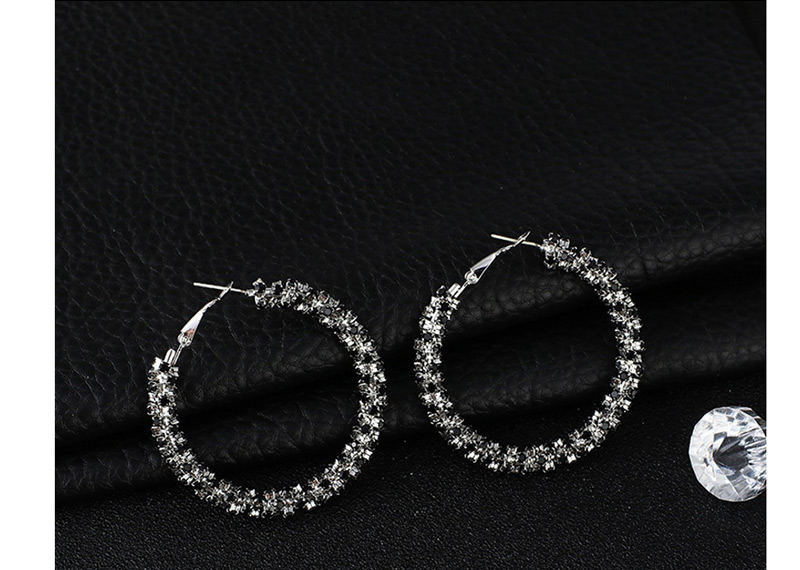 Fashion Silver + Black Diamond Full Diamond Winding C-shaped Earrings,Hoop Earrings