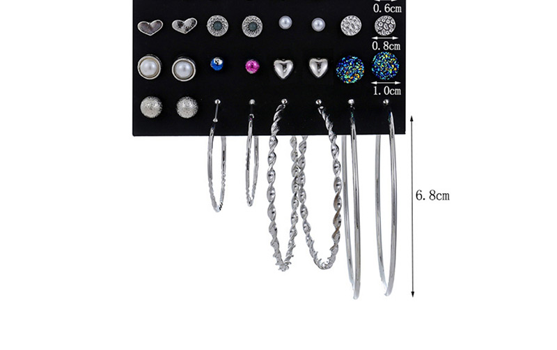 Fashion Silver Diamond-stitched Geometric Pearl Earrings Set,Earrings set