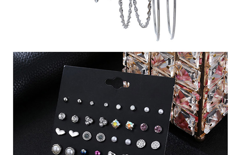 Fashion Silver Diamond-stitched Geometric Pearl Earrings Set,Earrings set