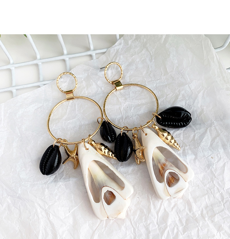 Fashion Black Alloy Shell Starfish Earrings,Drop Earrings