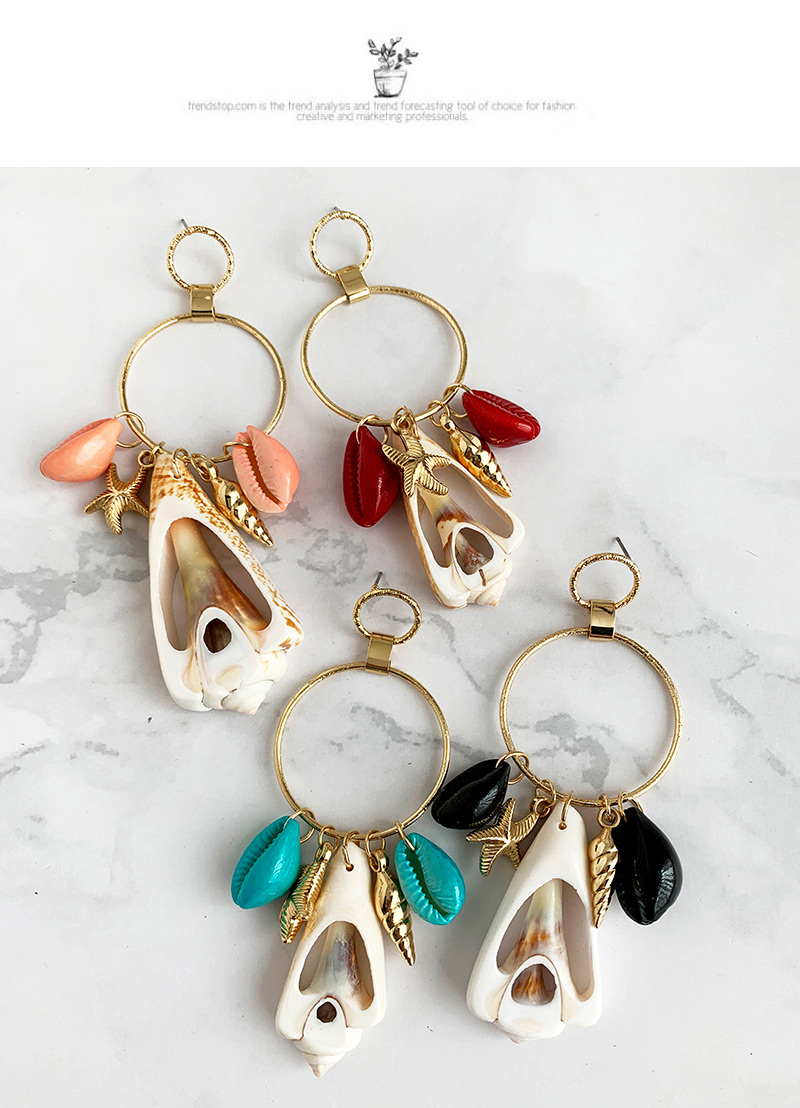Fashion Black Alloy Shell Starfish Earrings,Drop Earrings