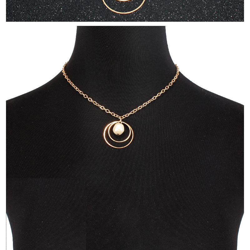 Fashion Gold Pearl Double Ring Necklace,Pendants