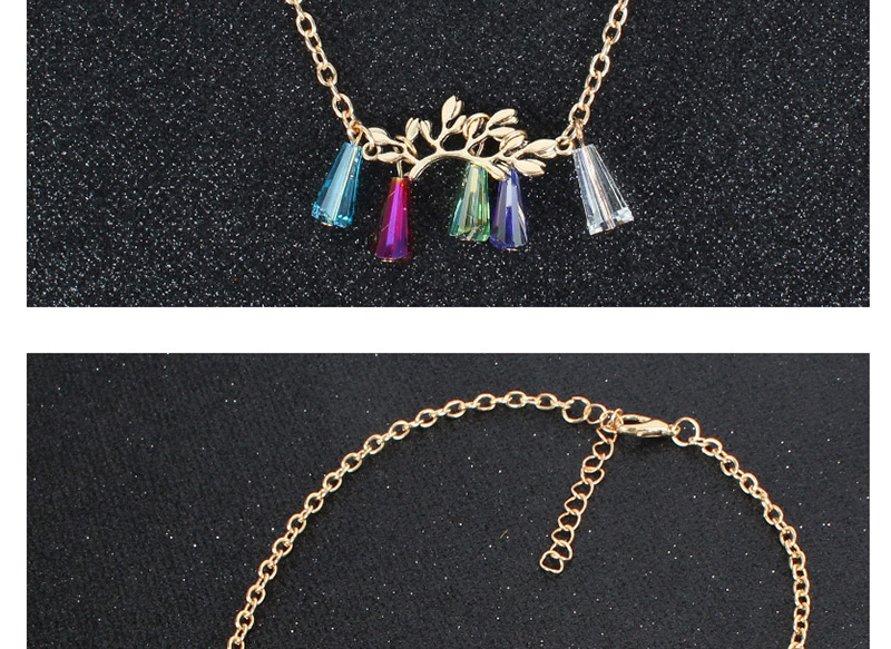 Fashion Color Fringed Glass Alloy Leaf Necklace,Pendants