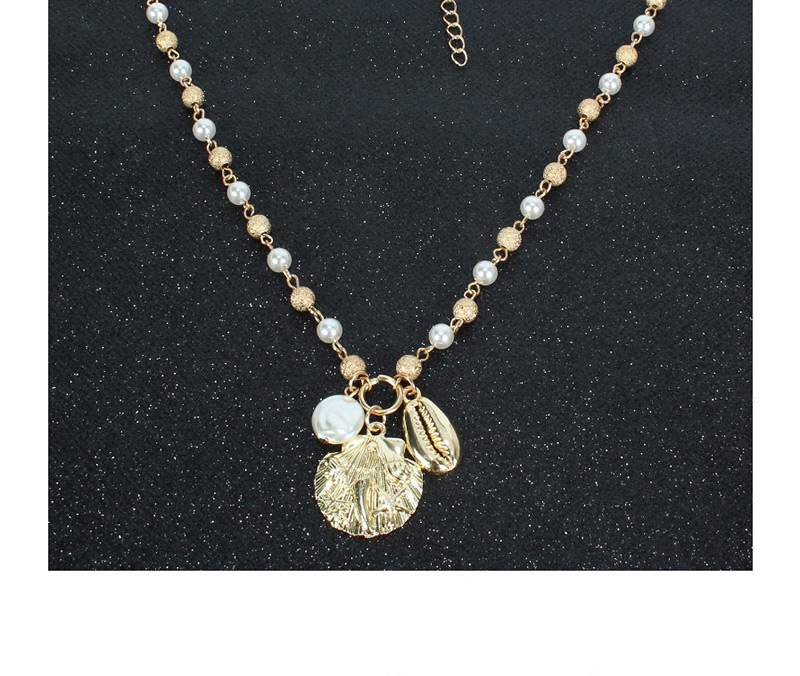 Fashion White Glass Crystal Bead Beaded Shell Necklace,Pendants
