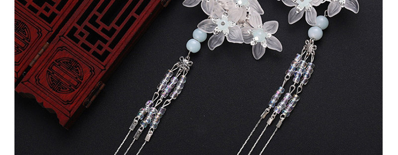 Fashion White Crystal Flower Tassel Hair Clip,Drop Earrings