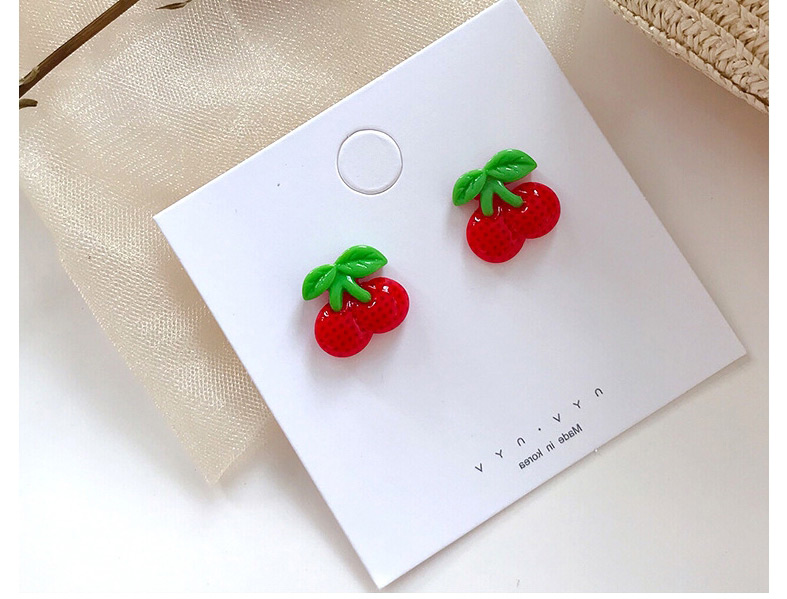 Fashion Red Cherry  Silver Needle Fruit Earrings Earrings,Stud Earrings