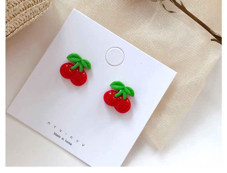Fashion Red Cherry  Silver Needle Fruit Earrings Earrings,Stud Earrings