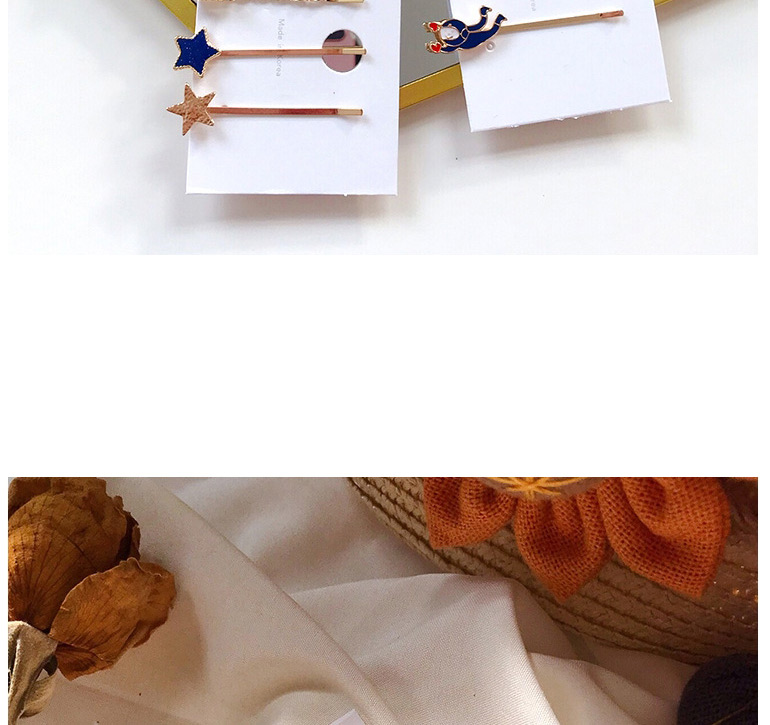 Fashion Blue + Gold Cartoon Pearl Hair Clip Set,Hairpins