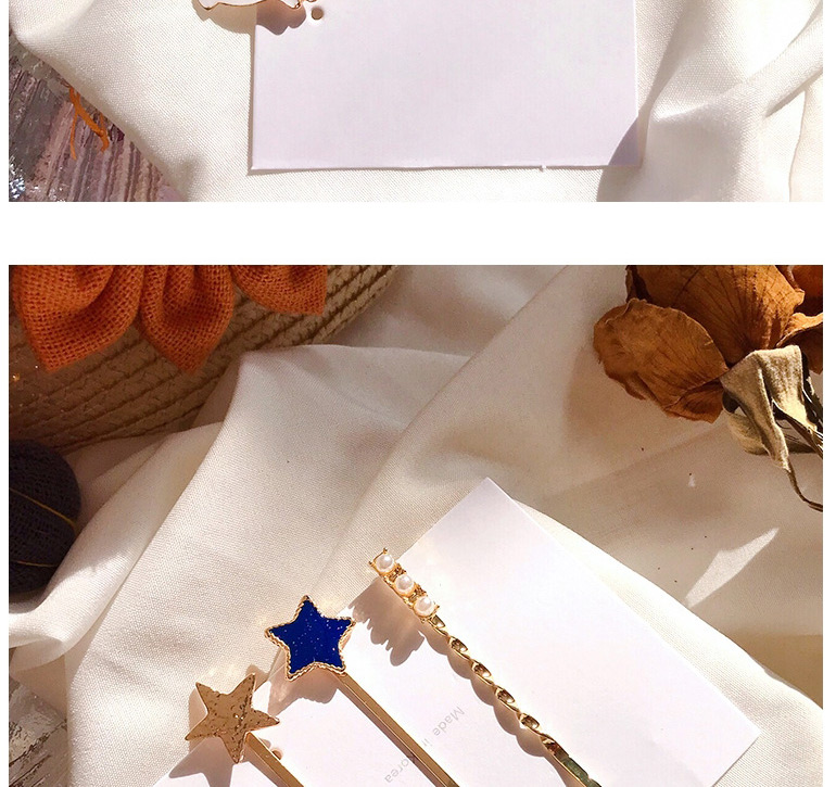Fashion Blue + Gold Cartoon Pearl Hair Clip Set,Hairpins