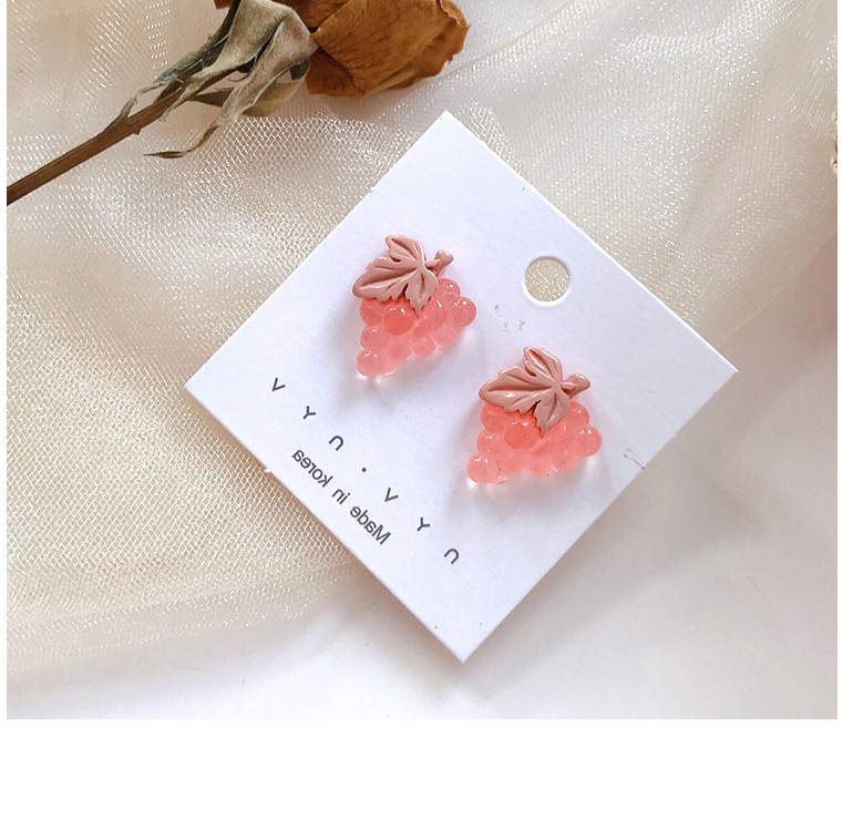 Fashion Light Pink  Silver Fruit Grape Acrylic Earrings,Stud Earrings