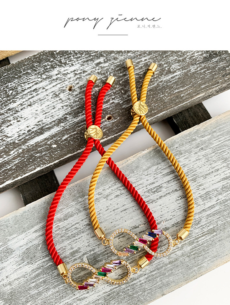 Fashion Khaki Copper Inlaid Zircon Braided Rope Flower Bracelet,Bracelets