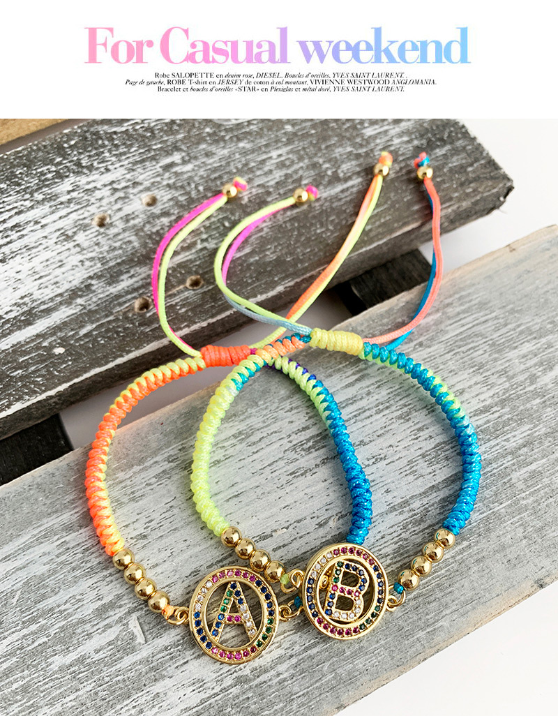 Fashion Color Z Copper Inlaid Zircon Braided String Beaded Letter Bracelet,Bracelets