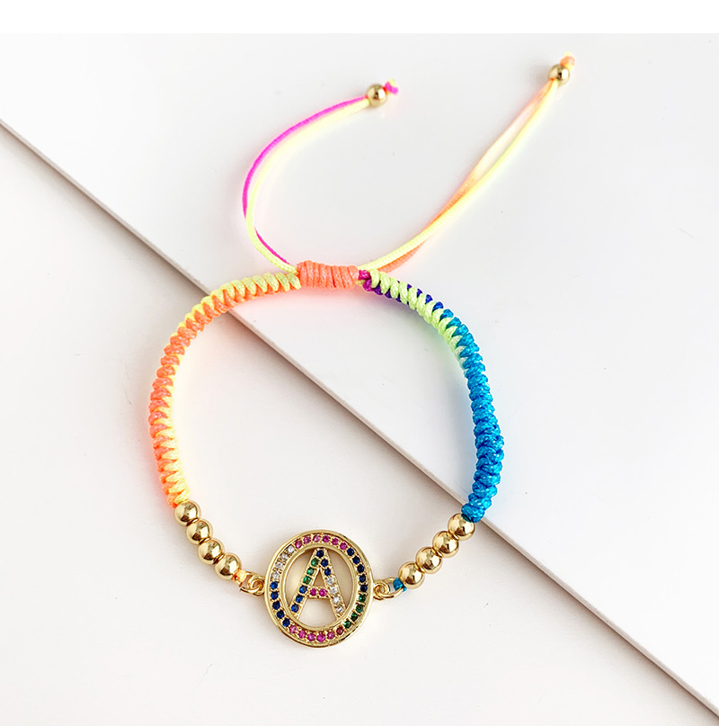 Fashion Color R Copper Inlaid Zircon Braided String Beaded Letter Bracelet,Bracelets