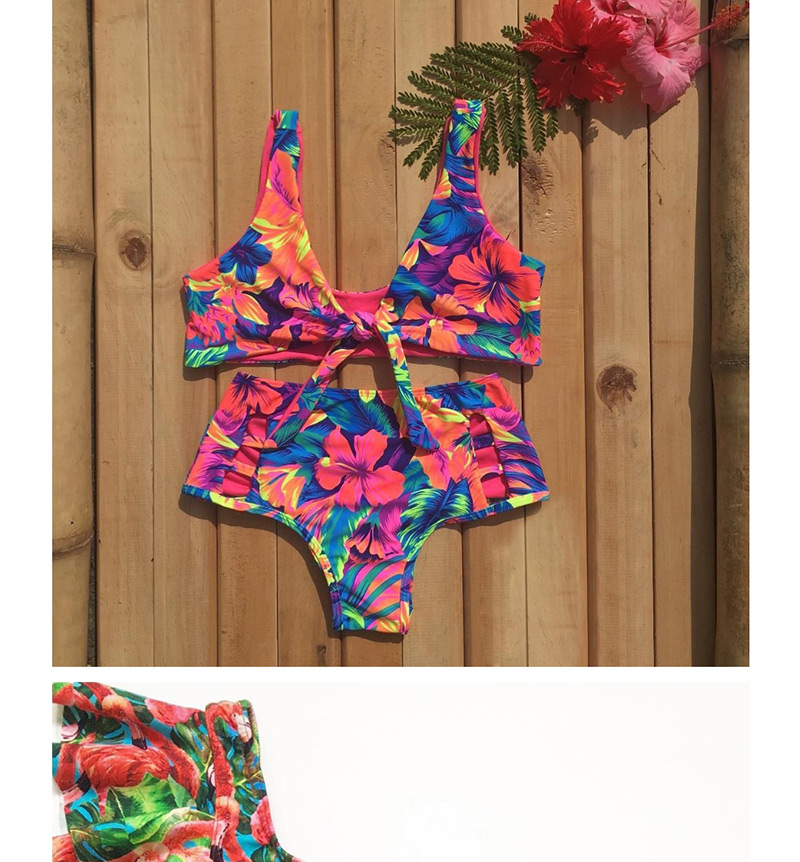  Tube Top Block Floral One-shoulder Ruffled Bikini,Bikini Sets