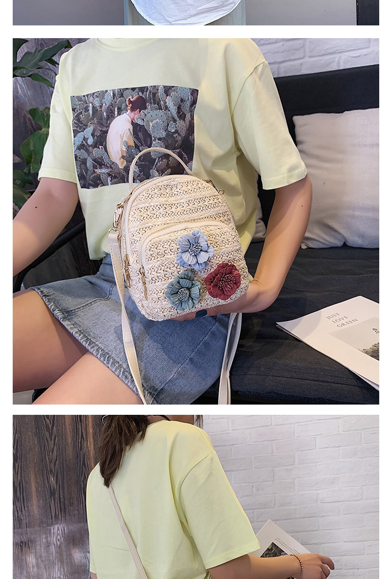  Flower Khaki Straw Pu Slung Shoulder Bag,Shoulder bags