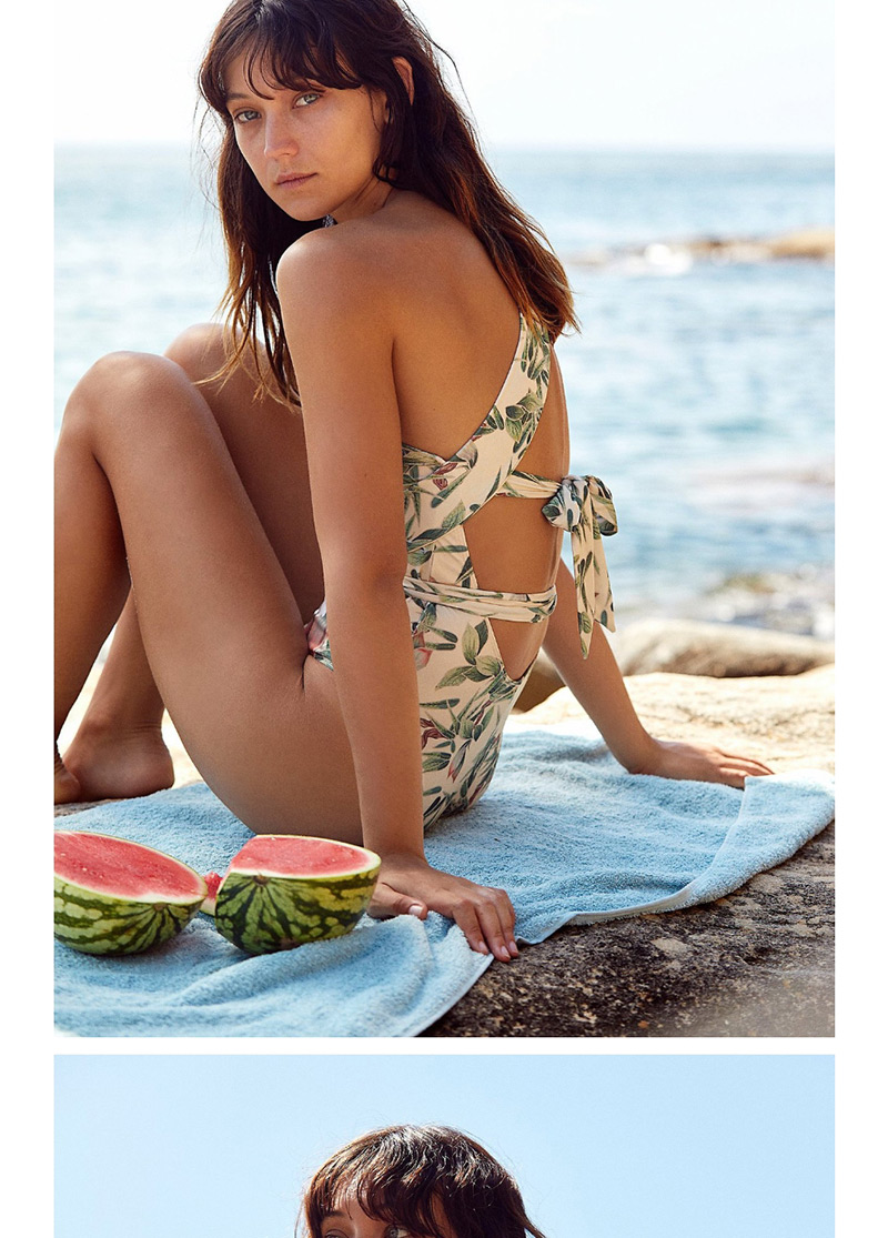  Small Floral One-shoulder Floral Bandage One-piece Swimsuit,One Pieces