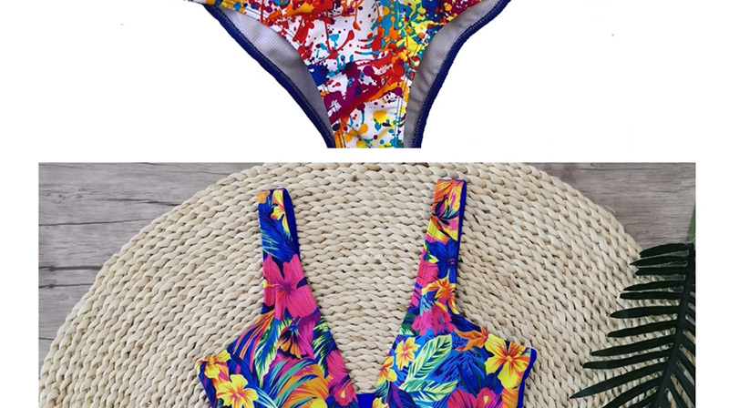  Splashing Ink On White Floral One-piece Swimsuit,Beach Dresses