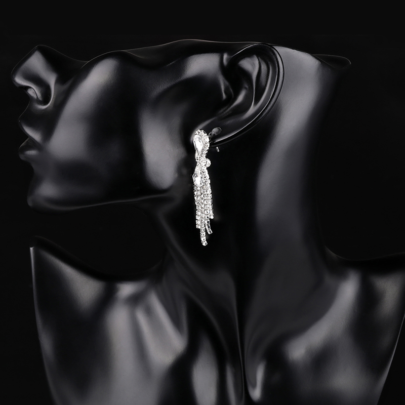  White K Alloy Diamond Geometry Tassel Earrings,Drop Earrings