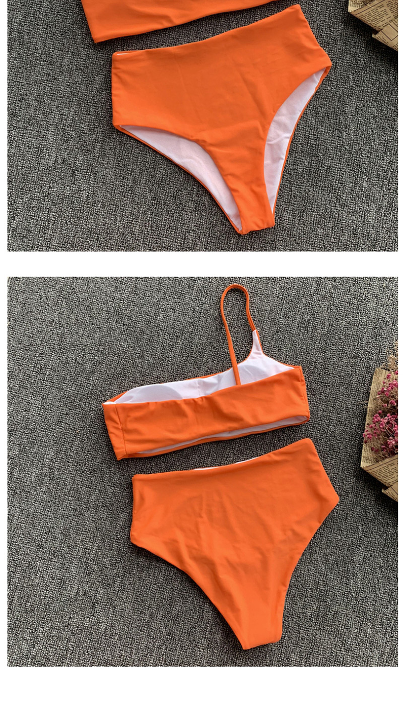 Fashion Orange High Waist One Shoulder Split Swimsuit,Bikini Sets