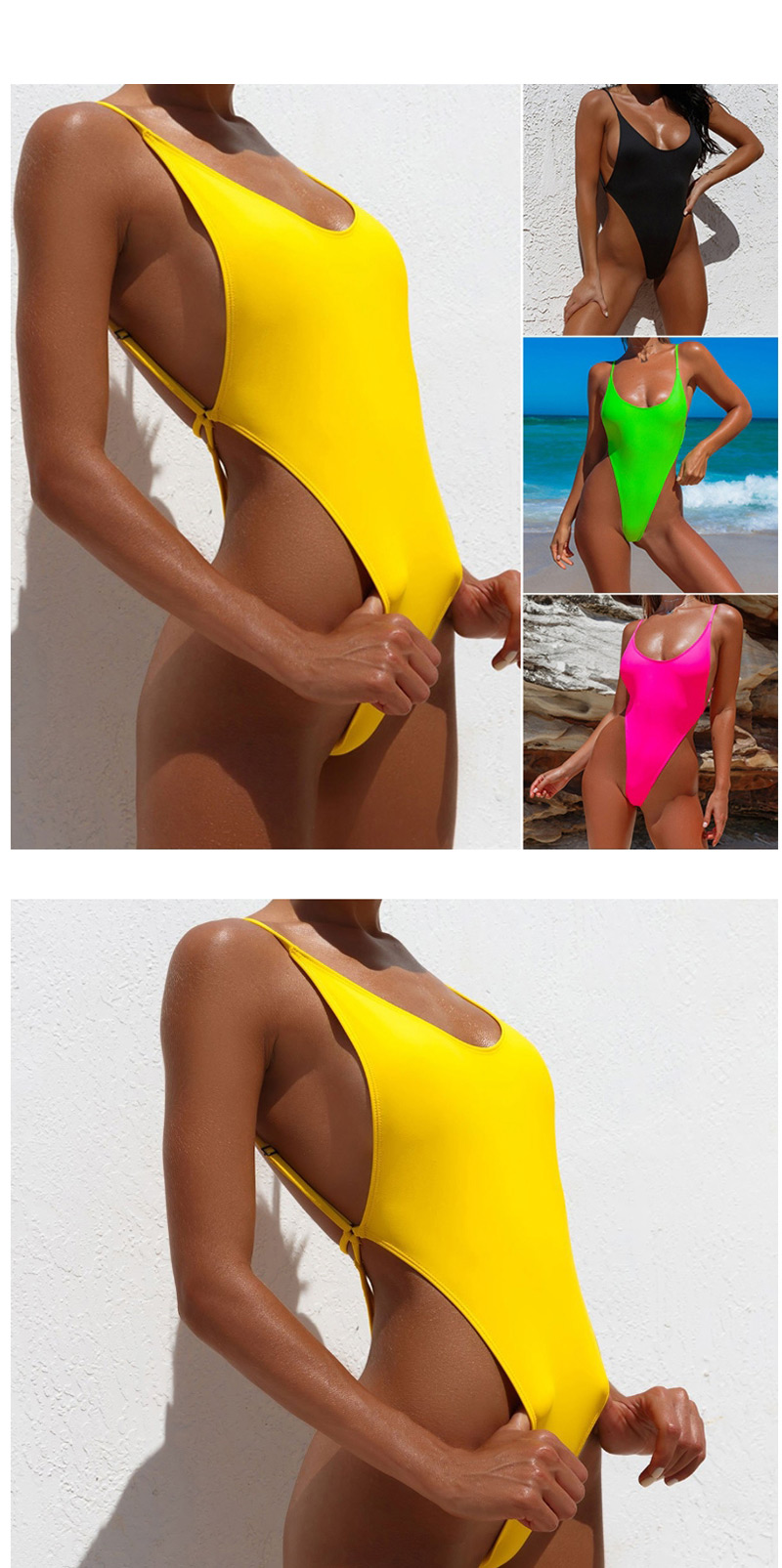 Fashion Yellow Solid Color Backless One-piece Swimsuit,One Pieces
