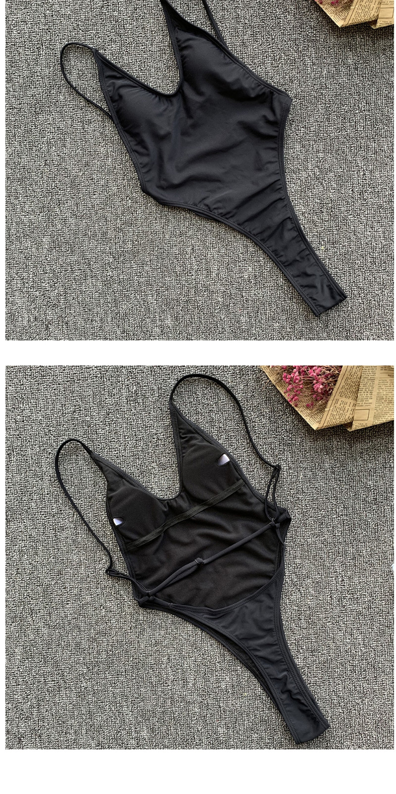 Fashion Black Solid Color Backless One-piece Swimsuit,One Pieces