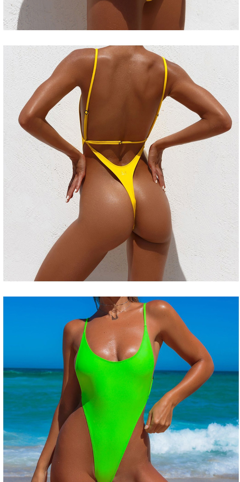 Fashion Green Solid Color Backless One-piece Swimsuit,One Pieces