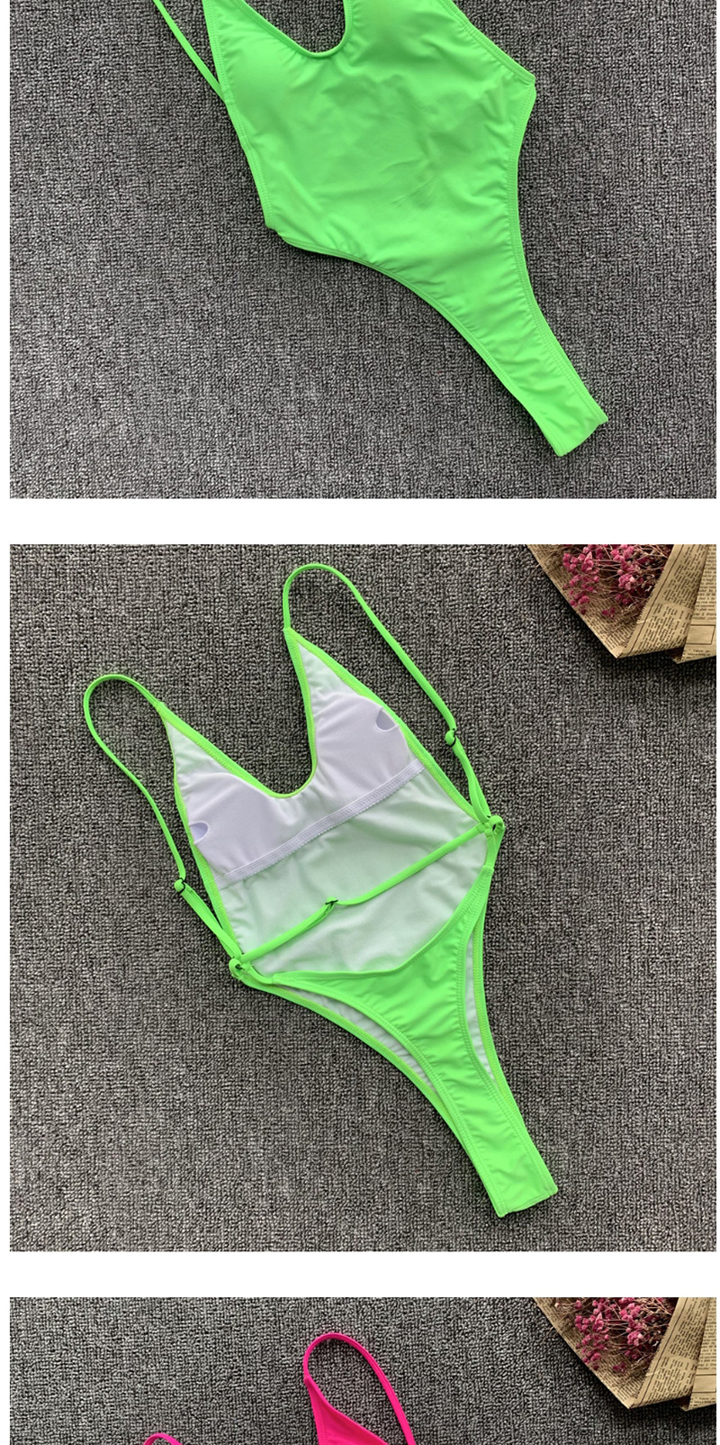 Fashion Green Solid Color Backless One-piece Swimsuit,One Pieces