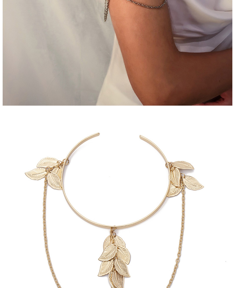 Fashion Silver Geometric Leaves Tassel Chain Open Arm Bracelet,Body Chain