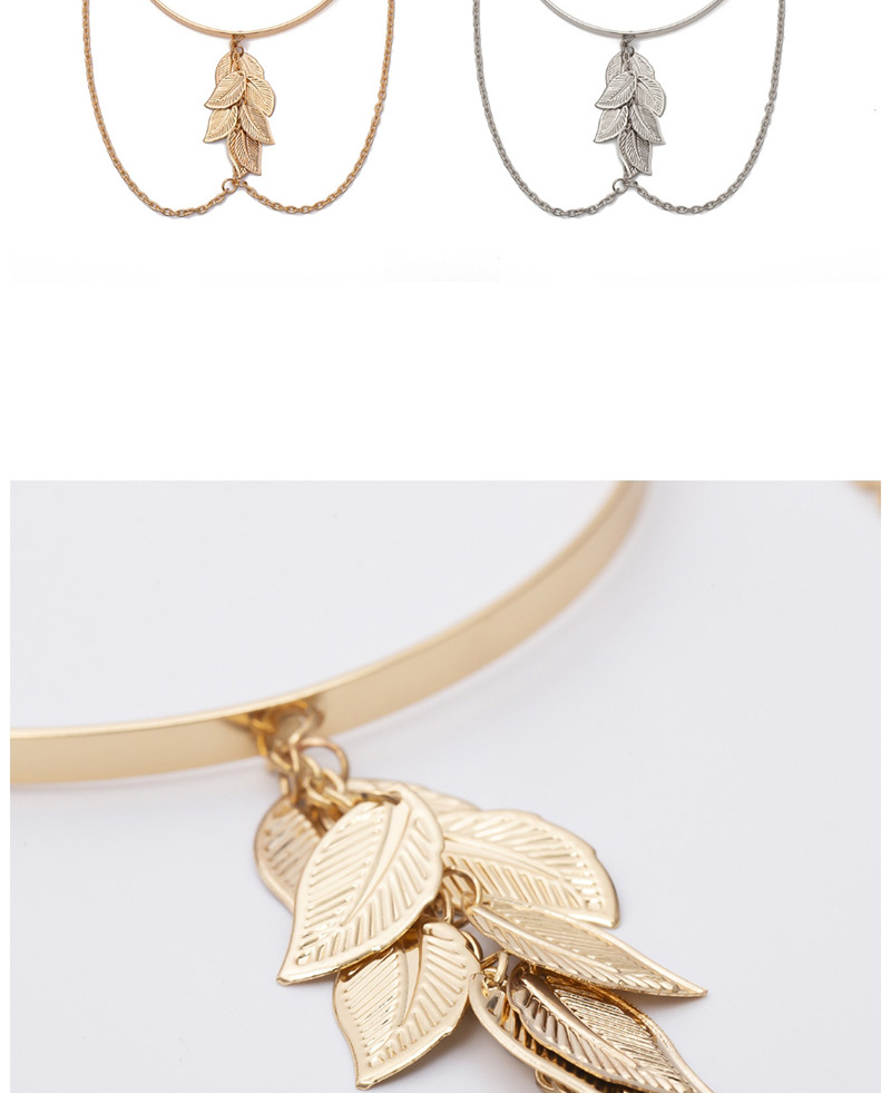 Fashion Silver Geometric Leaves Tassel Chain Open Arm Bracelet,Body Chain