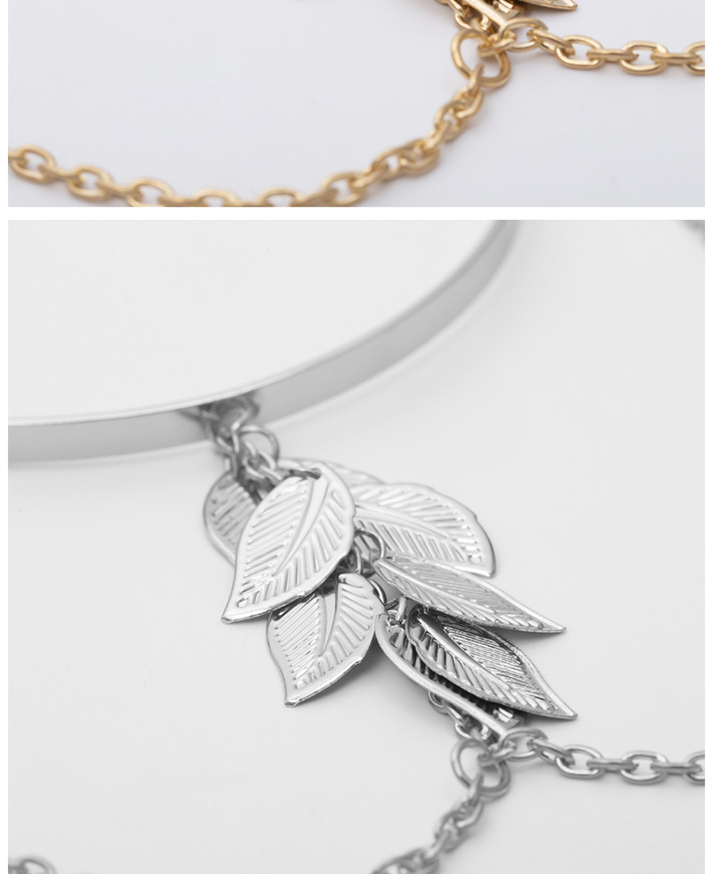 Fashion Gold Geometric Leaves Tassel Chain Open Arm Bracelet,Body Chain