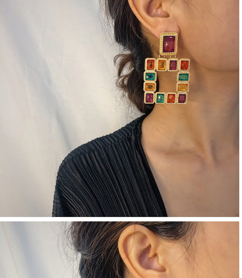Fashion Gold Acrylic Geometric Square Contrast Earrings,Drop Earrings