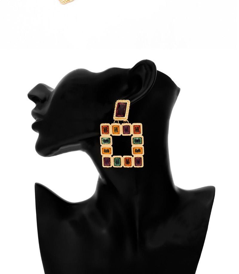 Fashion Gold Acrylic Geometric Square Contrast Earrings,Drop Earrings
