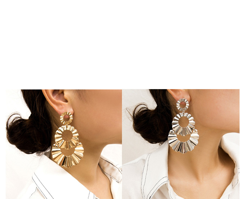 Fashion White K Hollow Square Bump Pleat Round Stitching Stud Earrings,Drop Earrings